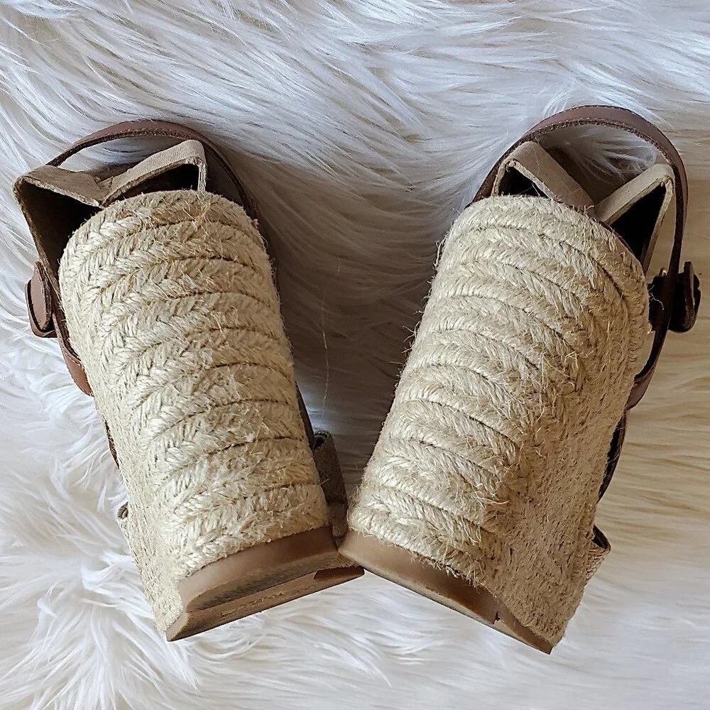 Time and Tru Women's Browne Square Toe Espadrille Wedge Sandals SZ 11